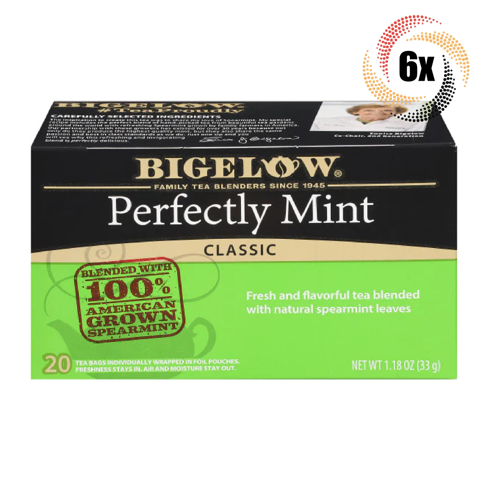 6x Boxes Bigelow Perfectly Mint Classic Tea 20 Pouches Per Box 118oz 7090₽