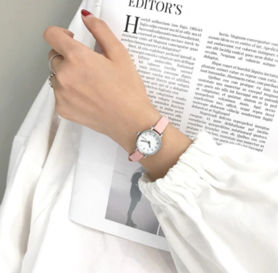Trendy Ladies Quartz Wrist Watch with Pink Leather watchband  display picture 1
