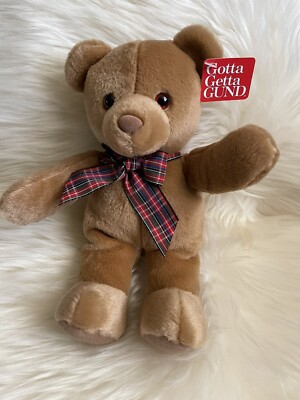 Vintage Gotta Getta Gund Bo Bear Brown Teddy Bear Plaid Bow Plush 9  #5030