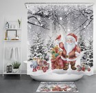 Winter Forest Cardinals Red Santa Claus Shower Curtain Bathroom Accessories Set