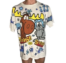 vintage Rocky and Bullwinkle shirt aop wild oats All Over Print Single Stitch L