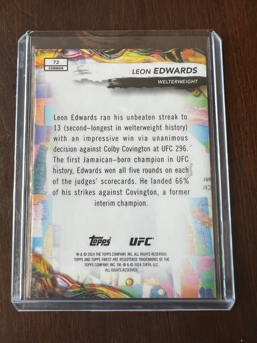 2024 TOPPS FINEST UFC Leon Edwards Common /99 Blue Checkerboard #72 - Picture 2 of 2