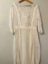 Antique Edwardian Sz L White Cotton Embroidered Tea Dress Lace Bridal We G2U