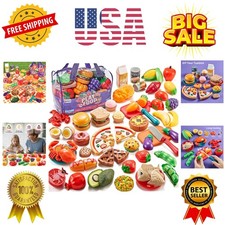 Pretend Play Food for Kids Kitchen, 78Pc Cutting Toy Food with Storage Bag