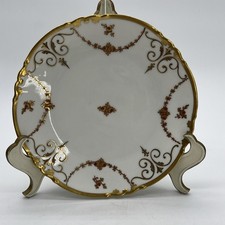 "Limoges AK CD 7,25"" Placa Rojo Negro Oro Rosetas Flor De Lis Pergamino De Colección"