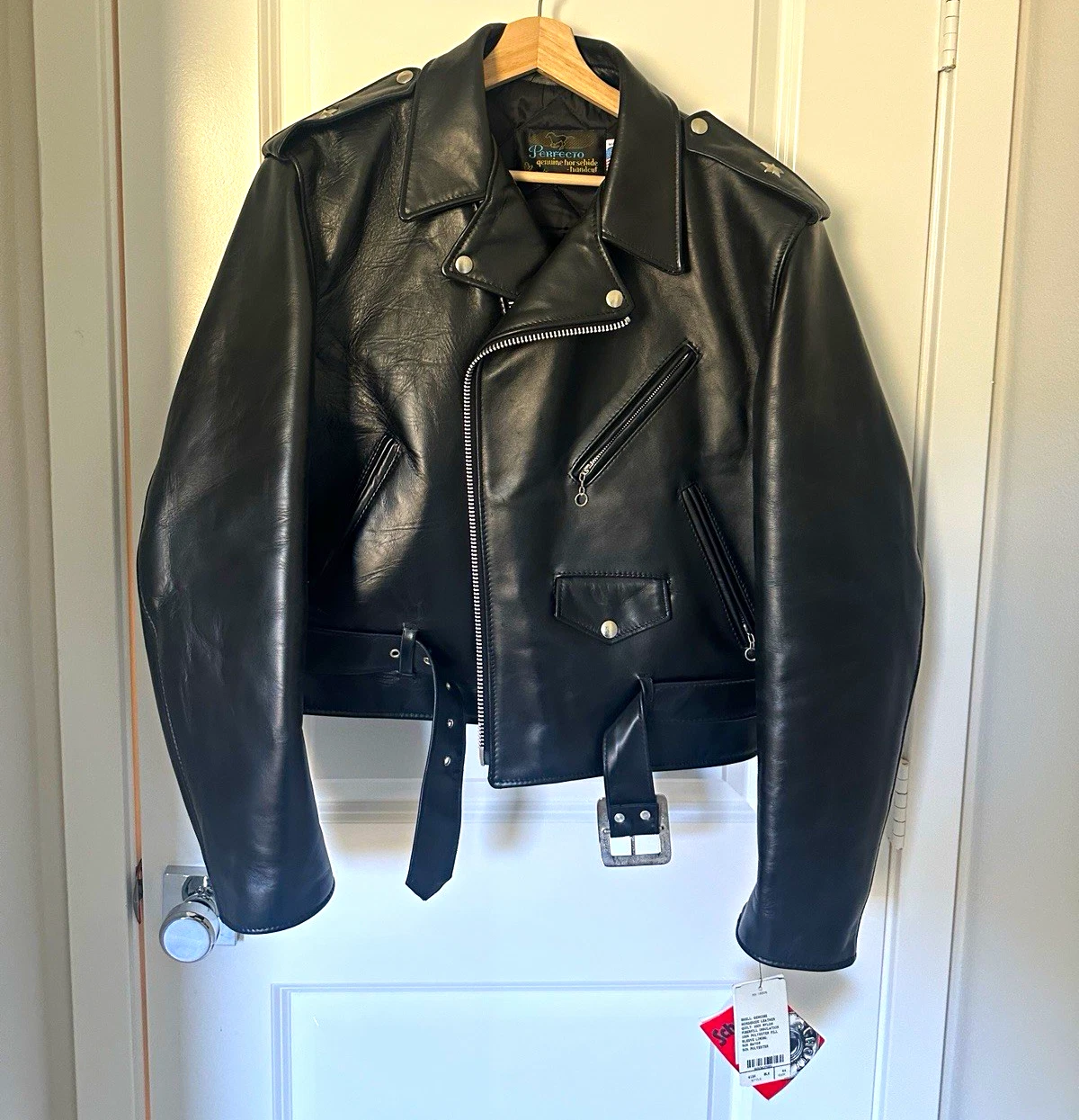 Schott Perfecto 613H Men's Black Horsehide Leather Jacket 44 Made in USA image 1