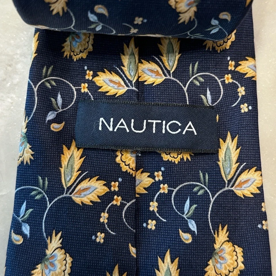 Nautica Blue and Yellow Silk Tie with Bunny and Floral Design - Image 2 of 3