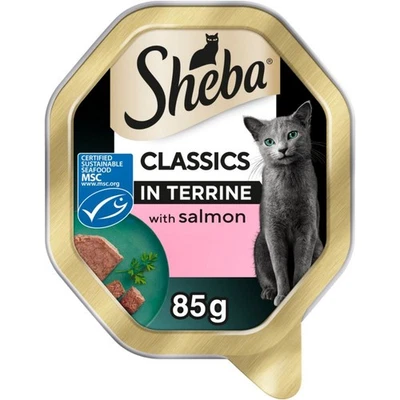 22 x 85g Sheba Classics Adult Wet Cat Food Trays Salmon Terrine