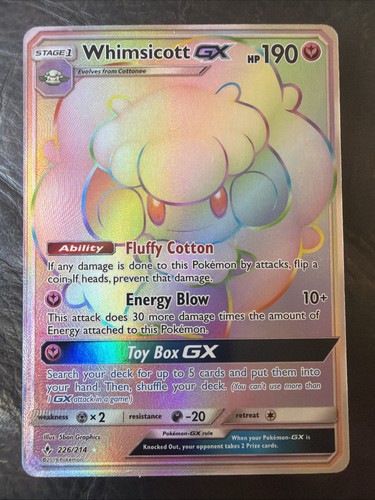 Pokémon TCG Whimsicott GX 226/214 SM - Unbroken Bonds Secret Rare Rainbow Holo