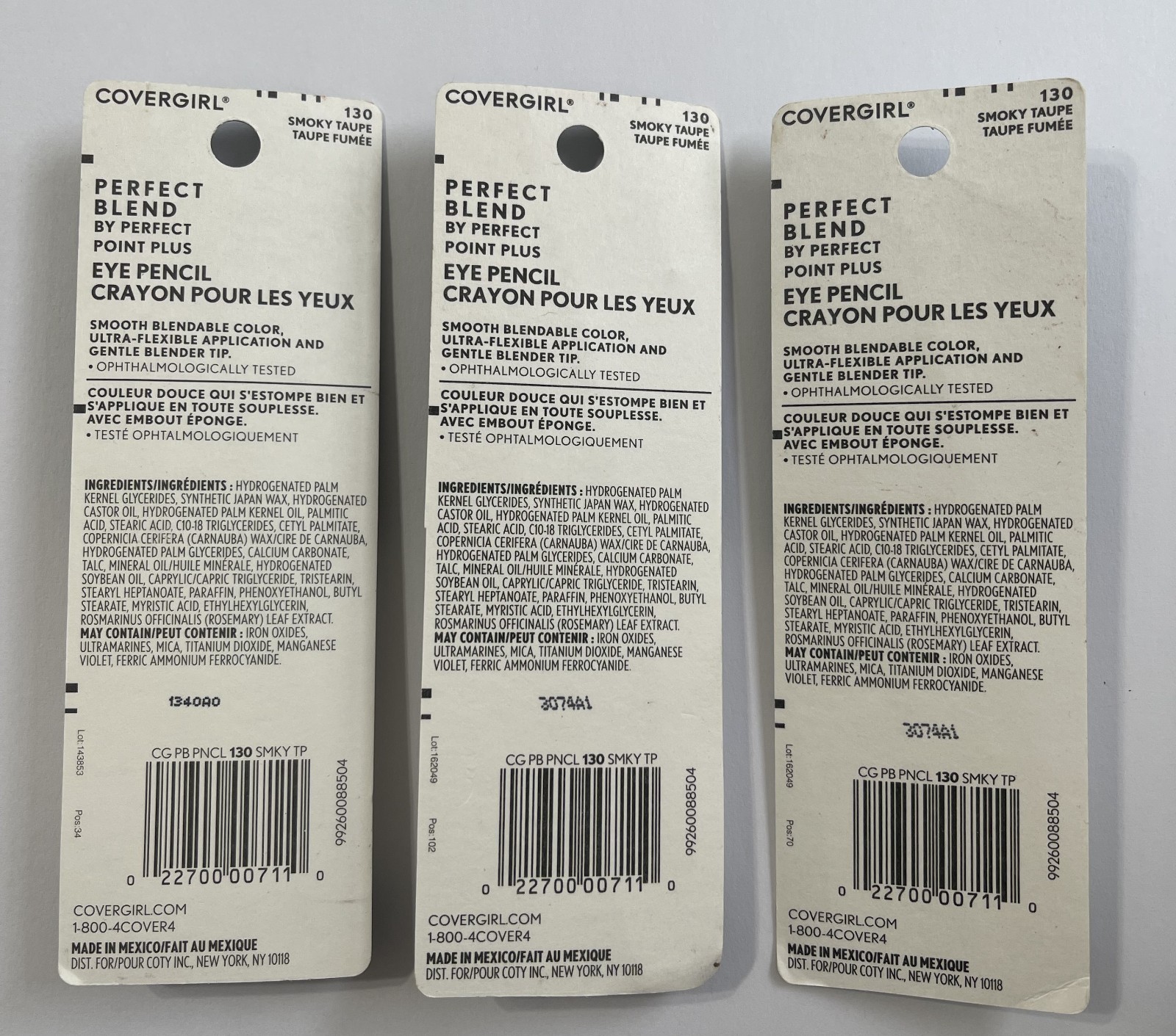 3 x COVERGIRL PERFECT BLEND EYELINER PENCIL, #130 SMOKY TAUPE