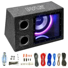 Pyle PLBNPS12 Contenitore Subwoofer LED Ventilato di Picco 12" 600W, Kit Cablaggio 8 Gauge