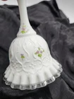 Vintage FENTON Violets Snow SILVER CREST Spanish Lace BELL Hand Painted Signed