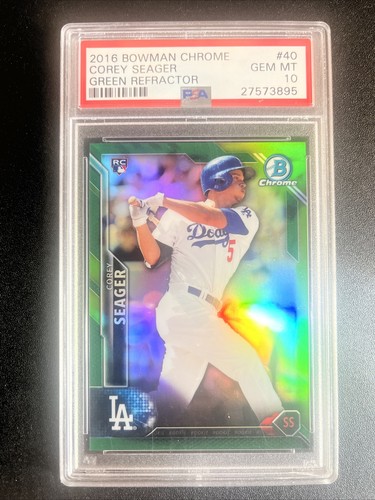 2016 Bowman Chrome Corey Seager #40 Green Refractor 86/99 RC Rookie PSA 10