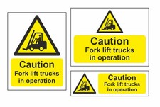 CAUTION FORKLIFT TRUCKS IN OPERATION WARNING  METAL PLASTIC SIGN WINDOW STICKER