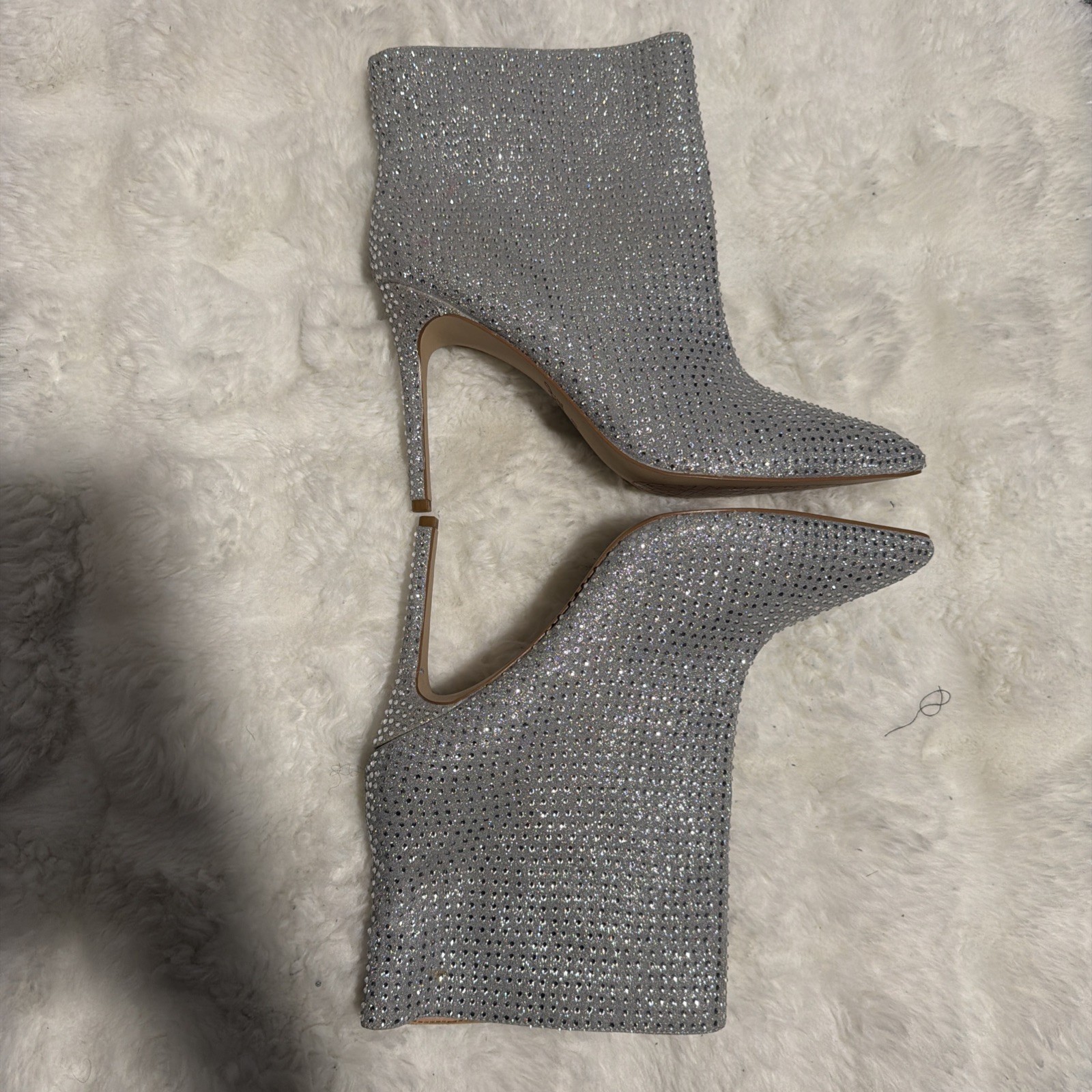Jewel Badgley Mischka Silver Crystal Embellished Pointed Toe Booties - Size 10