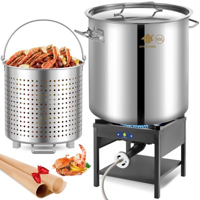 ARC 100QT Stainless Steel Seafood Boiling Kit, 200,000BTU Propane Burner for ...