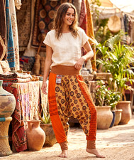 Original Nepal Orange Harem Pants Yoga Goa Sarouel Hippie Boho One Size 36-44