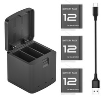 3 Packs HERO 12 Batteries with 3 Channel Charger For GoPro Hero 9 10 11 12 Cam