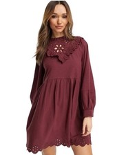 Madewell Embroidered Ruffle Shift Dress Women’s Size Medium Mulberry Eyelet NWT