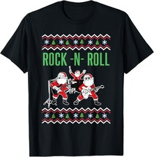 Rock n Roll Christmas Shirt-Santa Rocks Music Band T-Shirt AD785