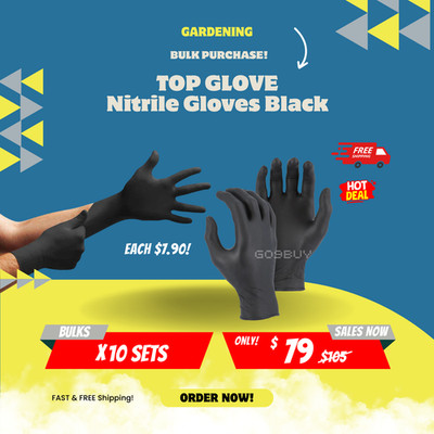 x10 Sets - TOP GLOVE Nitrile Gloves Black (Bulks purchase)