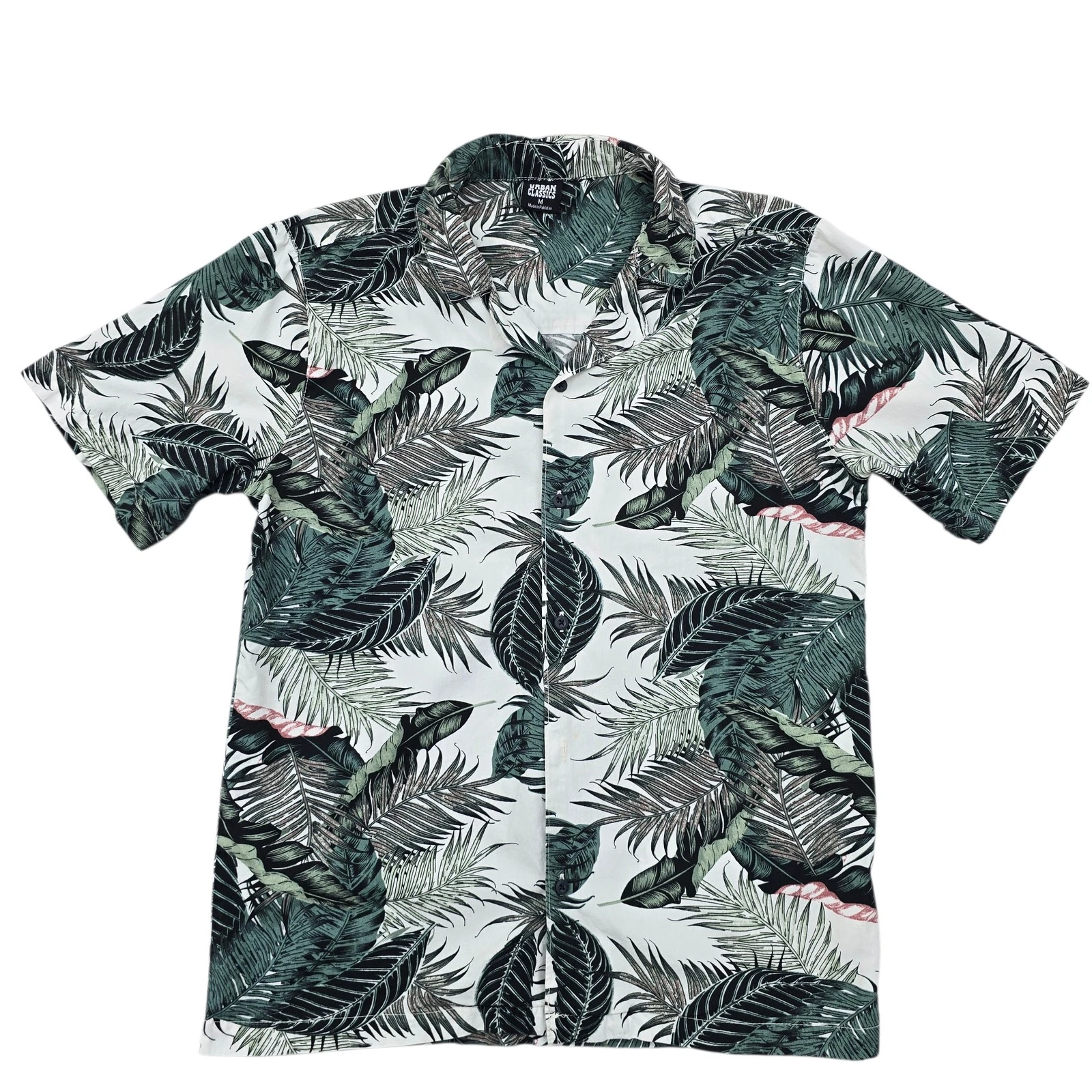 Urban Classics Men's White Tropical Leaf Camp Shirt M