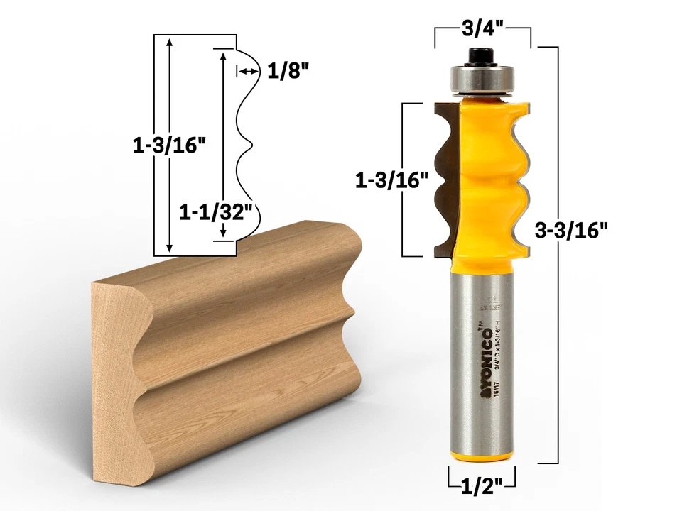 1-3/16" Picture Frame Molding Router Bit - 1/2" Shank - Yonico 16117