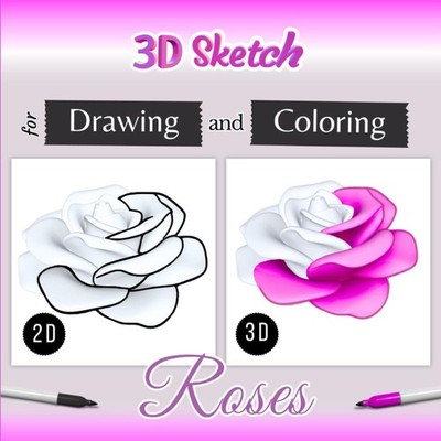 3D Sketch for Drawing and Coloring Roses: A book of 50 grayscale sketches for cr