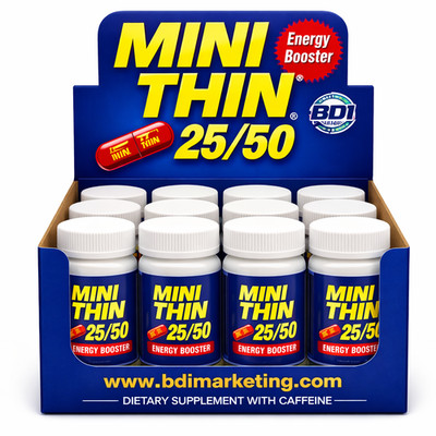 Mini Thin 25/50 Energy Booster 30 Capsules Full Box 12 Pack Fast Ship