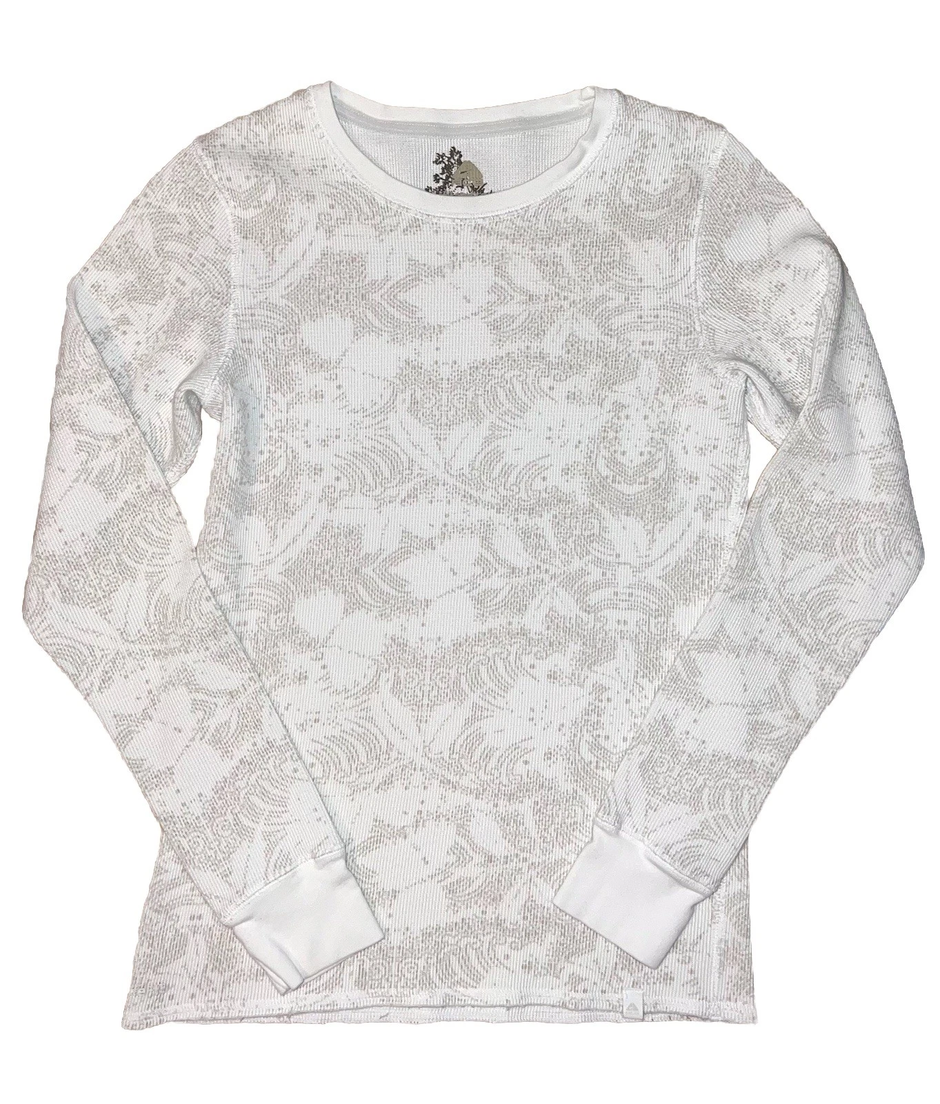 Nike ACG Womens Waffle Knit Thermal Henley Base Layer Top White Tan Printed XS