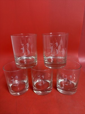 Old Fashion Rocks Set 5 GLASSES ,,B   Monogrammed Etched 4'' Tall