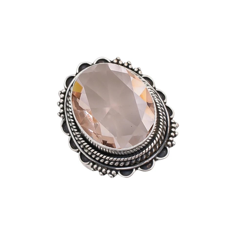 Hermosa joyería anillo de novia de plata esterlina 925 maciza con piedras preciosas de morganita V8075 Foto 3 de 4