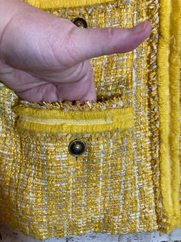 Talbots Tweed Blazer женский 10 ярко-желтый опрятный Academia бахрома отделка офис - Изображение 3 из 4