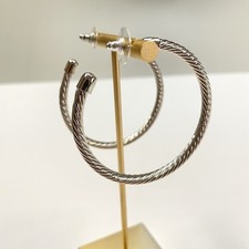 Vintage Silver Tone Twisted Cable Large Hoop Earrings Fashion Jewelry Statement