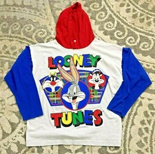 VTG 1994 Looney Tunes All Over Print T Shirt Bugs Sylvester Hooded USA Made Sz L