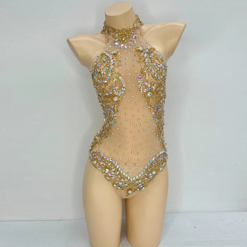 Sequin RAVE EDC Dancer Singer Carnival Dance Costume Night Club Bodysuit Leotard - Image 2 of 4