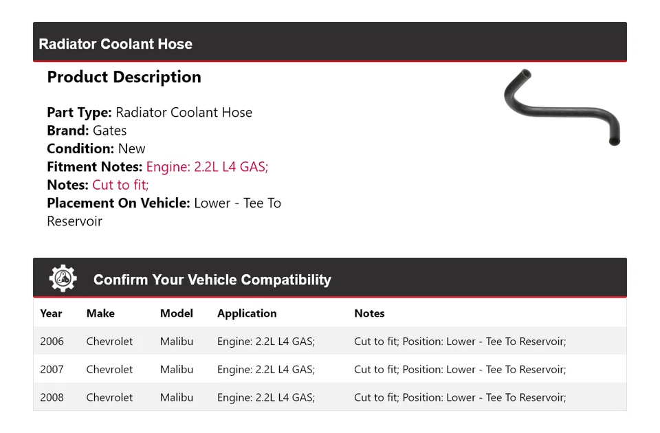 Puertas de manguera de refrigerante de radiador para Chevrolet Malibu 2006-2008 2007 Foto 2 de 4