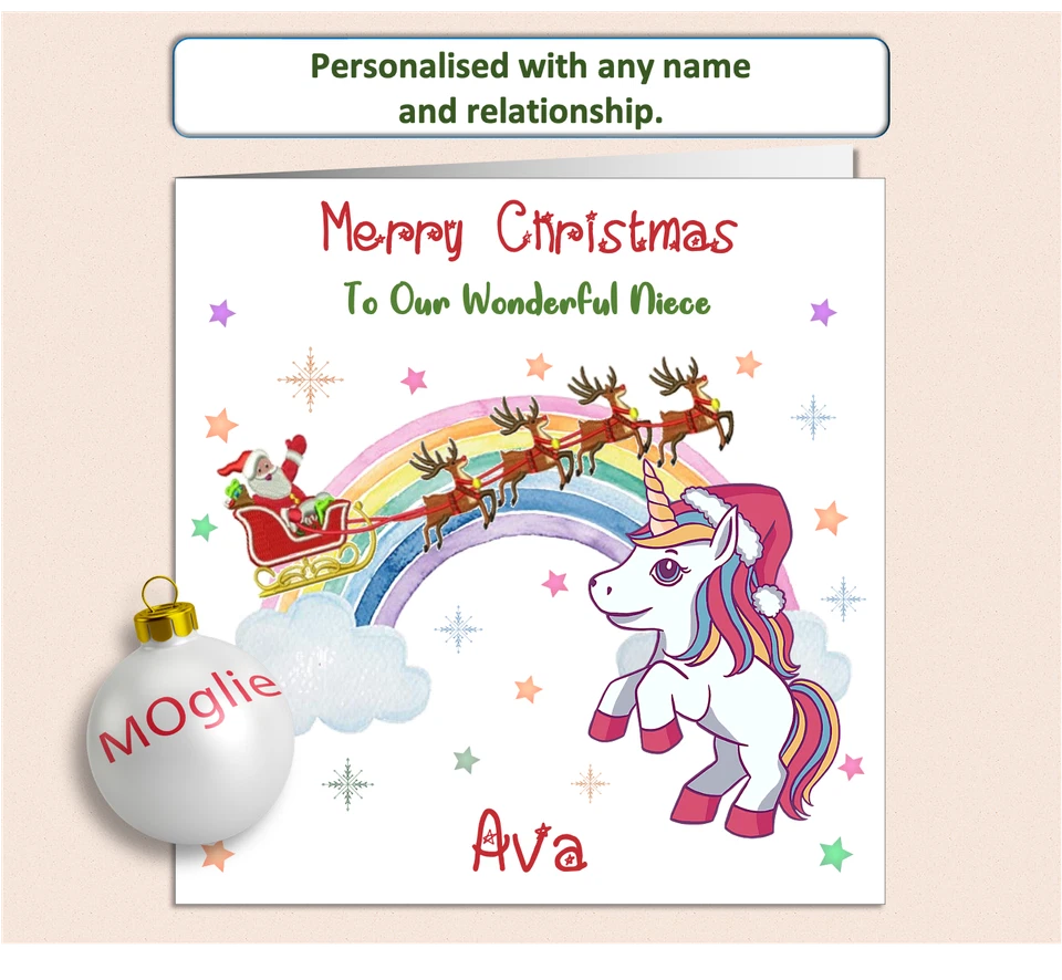 Unicorn Christmas Card Personalised Girls Daughter Granddaughter Niece - UNI-1 - Image 3 of 4