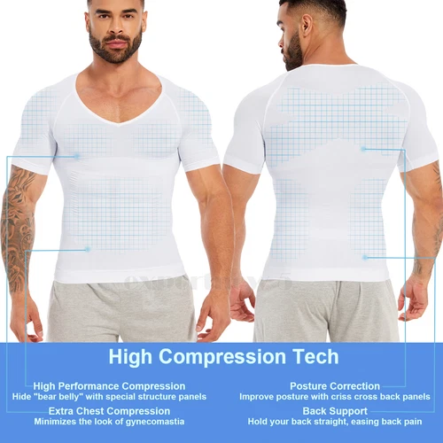 Camiseta de compresión para hombre adelgazante modeladora de cuerpo cuello en V ginecomastia abdomen - Imagen 6 de 49