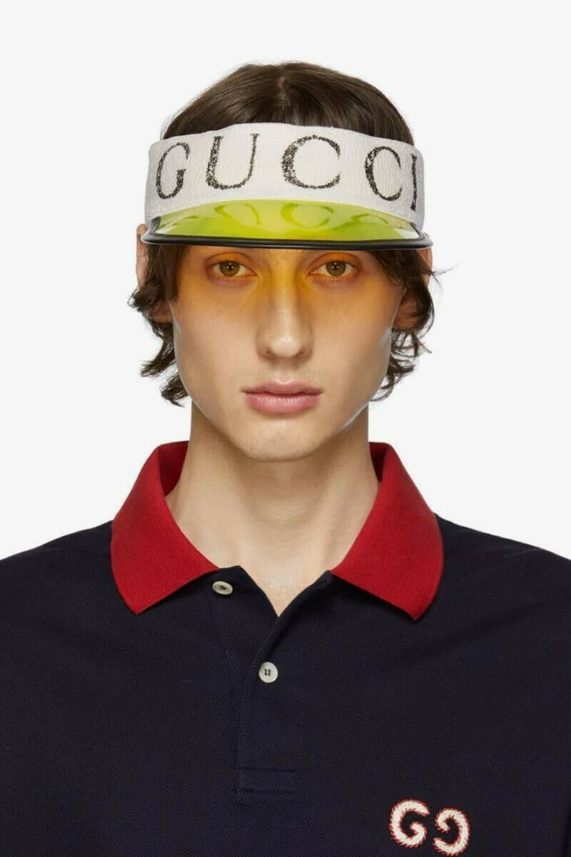 Gucci Unisex Yellow Vinyl Visor Hat w/Logo Banded Headband M