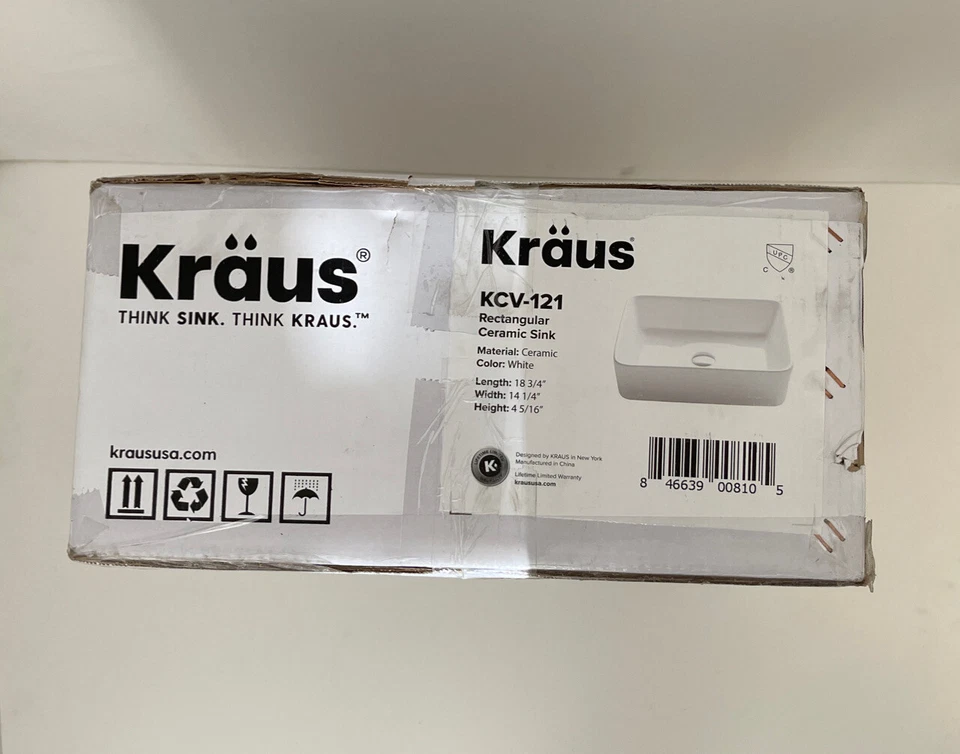Fregadero de baño de cerámica rectangular blanco Kraus KCV-121 Foto 2 de 4