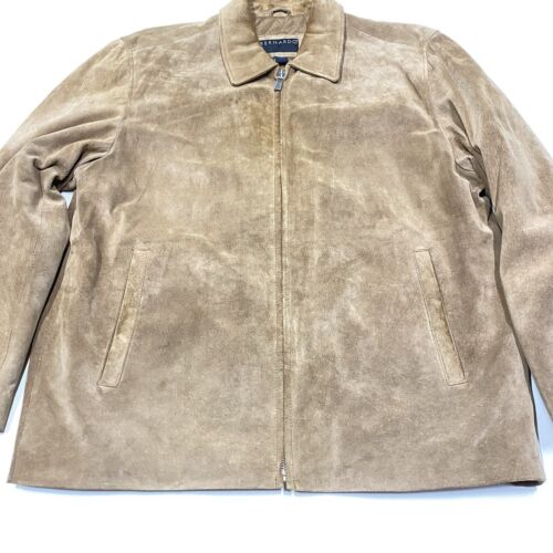 L Bernardo Mens Brown Genuine Leather Suede Front Zip Up Coat Collared - Picture 2 of 5