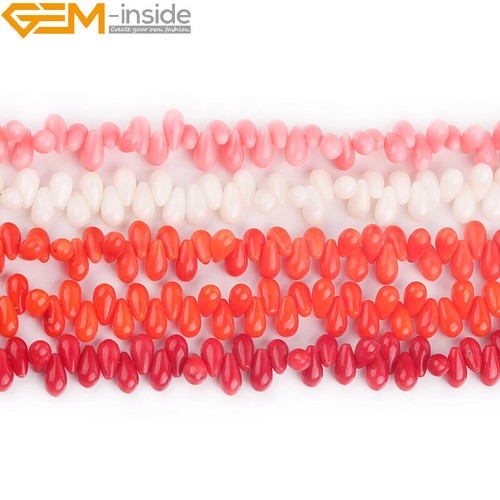 Dyed Color Teardrop Top Drilled Coral Loose Beads For Jewelry Craft Making 15" - Picture 2 of 37