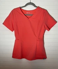 Figs Technical Collection Women's XS Three Pocket Scrub Top Coral Color