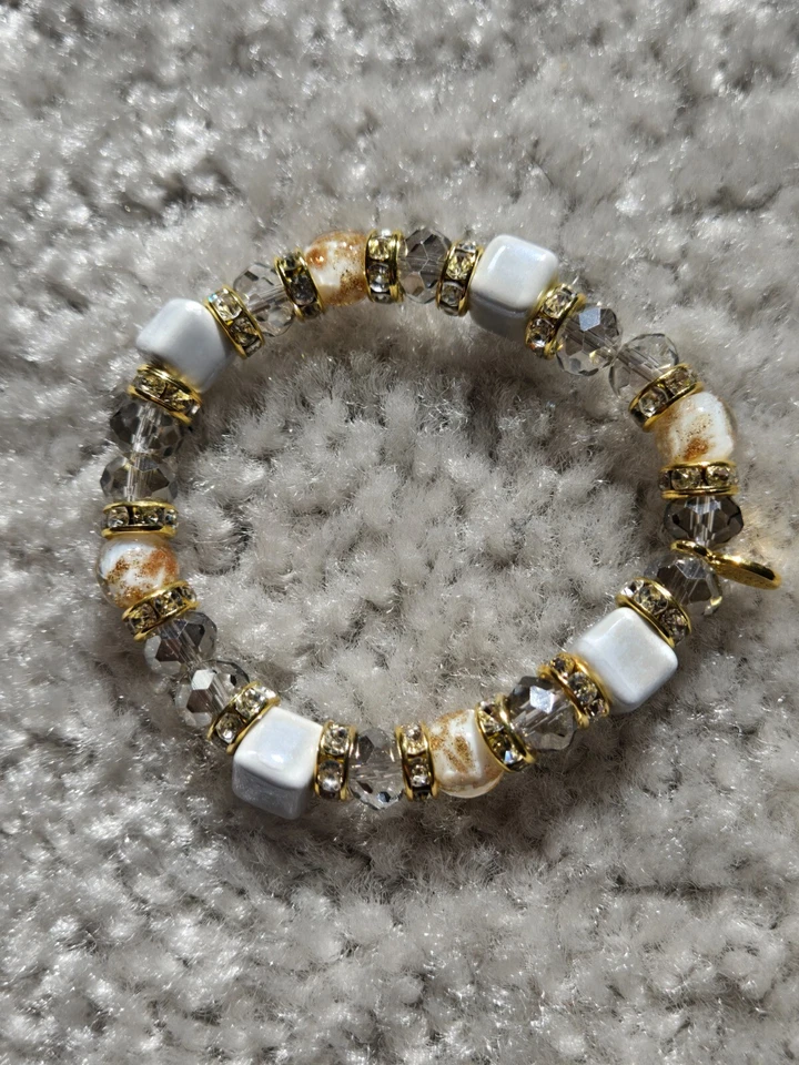 NUEVO Auténtico Brazalete Cristal de Murano Gris Blanco Lechoso en Tono Dorado ¡¡ENVÍO GRATUITO!!! Foto 3 de 4