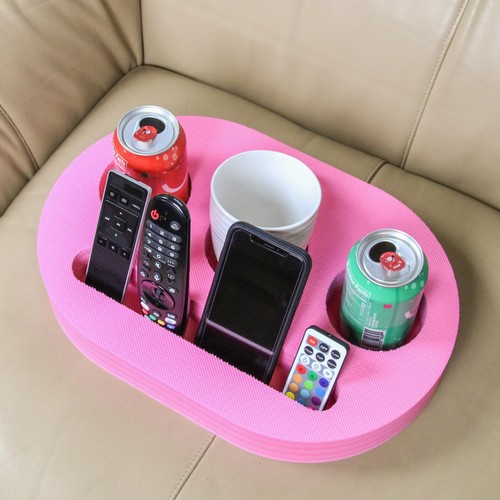 Couch Drink Cup Holder Sofa Tray Bed Car Pink Foam 4 Compartment 15.5