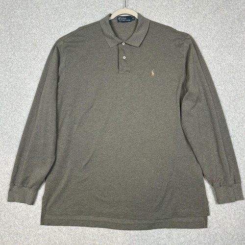 VTG Polo Ralph Lauren Shirt Mens XL Gray Pima Cotton Flesh Pony Pique Knit L/S - Picture 2 of 9