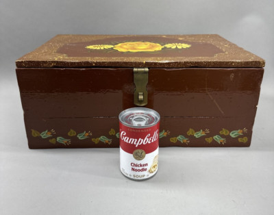 XL Antique Painted Wood Box Hand Painted Roses Mountains Lions  Button Box