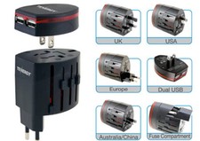 Tenergy World Travel Universal Power Adapter with Dual Port USB AC Charger