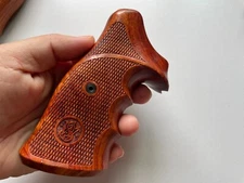 New Praduak Wood Target Grip for S&W K/L frame Square Butt Checker Closed back